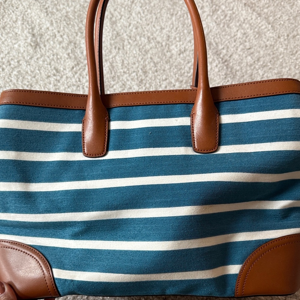 Ralph Lauren Teal and White Striped Tote - Picture 3 of 10